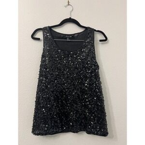 Forever 21 Black‎ Sequin Tank Top Sleeveless Party Sparkle Blouse Medium
